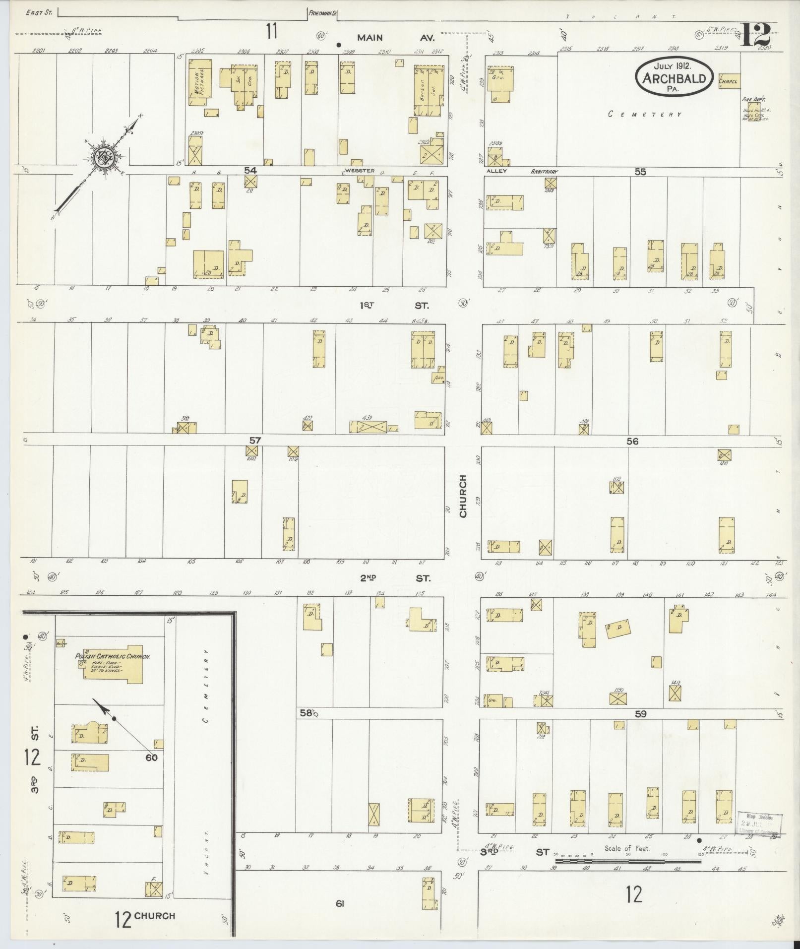 Sanborn Fire Insurance Map from Archbald, Lackawanna County, Pennsylvania (1912), Sheet #0012 - Historic Sanborn Fire Insurance Map Print, vintage old map wall art, antique decor, genealogy gift, Pennsylvania Pennsylvania map