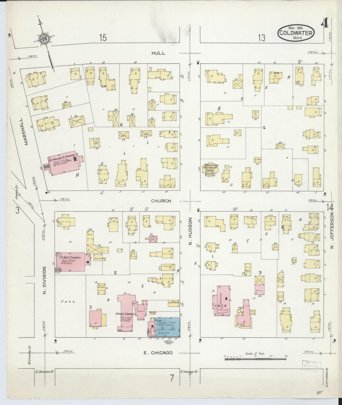 Sanborn Fire Insurance Map from Coldwater, Branch County, Michigan (1914), Sheet #0004 - Complete Map Set gallery image, historic Sanborn map, vintage wall art, Michigan Michigan