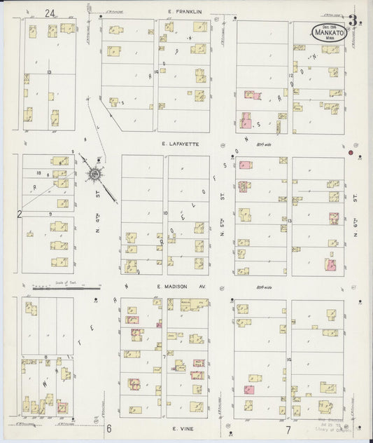 Sanborn Fire Insurance Map from Mankato, Blue Earth County, Minnesota (1914), Sheet #0003 - Historic Sanborn Fire Insurance Map Print, vintage old map wall art, antique decor, genealogy gift, Minnesota Minnesota map