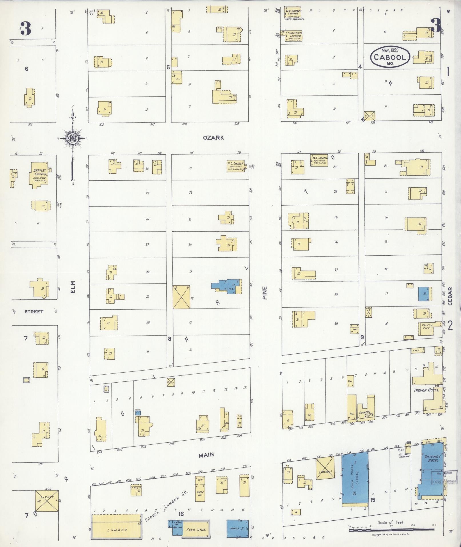 Sanborn Fire Insurance Map from Cabool, Texas County, Missouri (1925), Sheet #0003 - Complete Map Set gallery image, historic Sanborn map, vintage wall art, Missouri Missouri