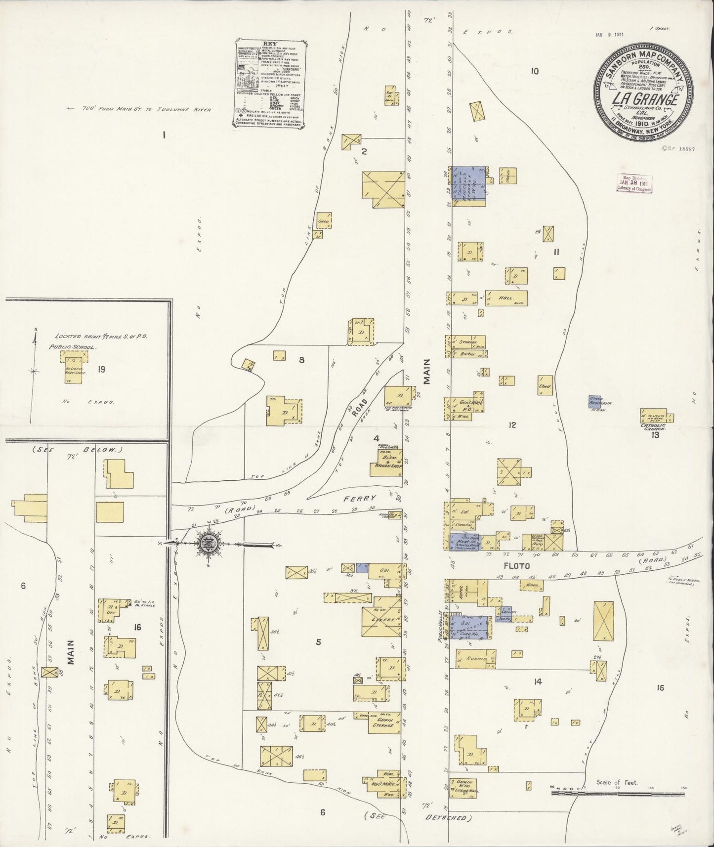 Sanborn Fire Insurance Map from La Grange, Stanislaus County, California (1910), Sheet #0001 - Historic Sanborn Fire Insurance Map Print, vintage old map wall art, antique decor, genealogy gift, California California map