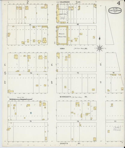 Sanborn Fire Insurance Map from Chickasha, Grady County, Oklahoma (1896), Sheet #0004 - Complete Map Set gallery image, historic Sanborn map, vintage wall art, Oklahoma Oklahoma