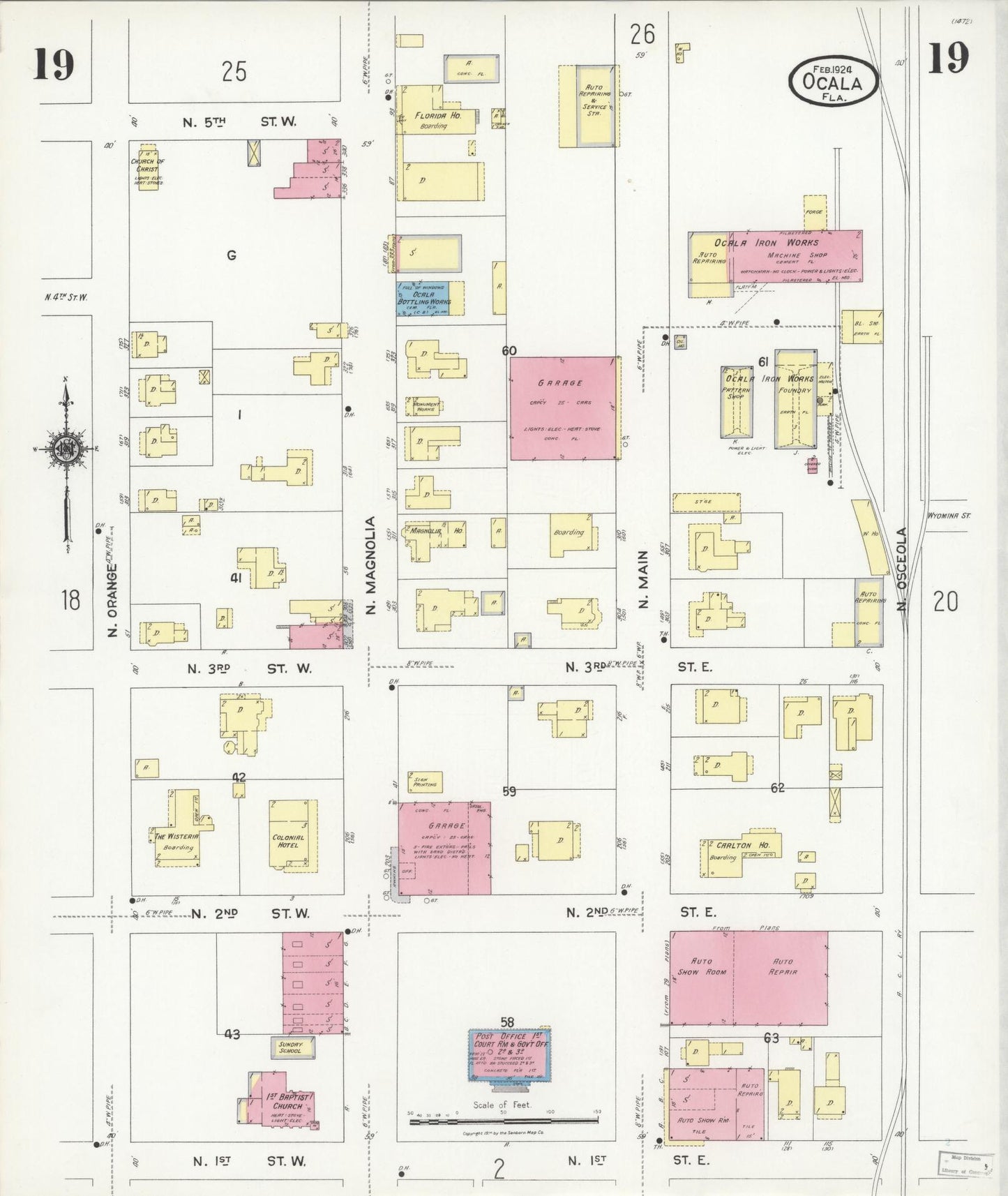 Sanborn Fire Insurance Map from Ocala, Marion County, Florida (1924), Sheet #0019 - Historic Sanborn Fire Insurance Map Print, vintage old map wall art, antique decor, genealogy gift, Florida Florida map