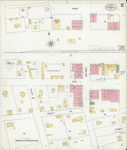 Sanborn Fire Insurance Map from Forney, Kaufman County, Texas (1901), Sheet #0002 - Historic Sanborn Fire Insurance Map Print, vintage old map wall art, antique decor, genealogy gift, Texas Texas map