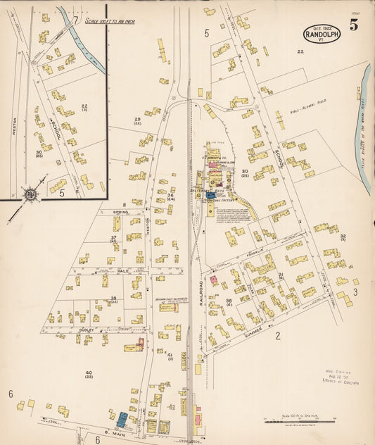 Sanborn Fire Insurance Map from Randolph, Orange County, Vermont (1922), Sheet #0005 - Historic Sanborn Fire Insurance Map Print, vintage old map wall art, antique decor, genealogy gift, Vermont Vermont map