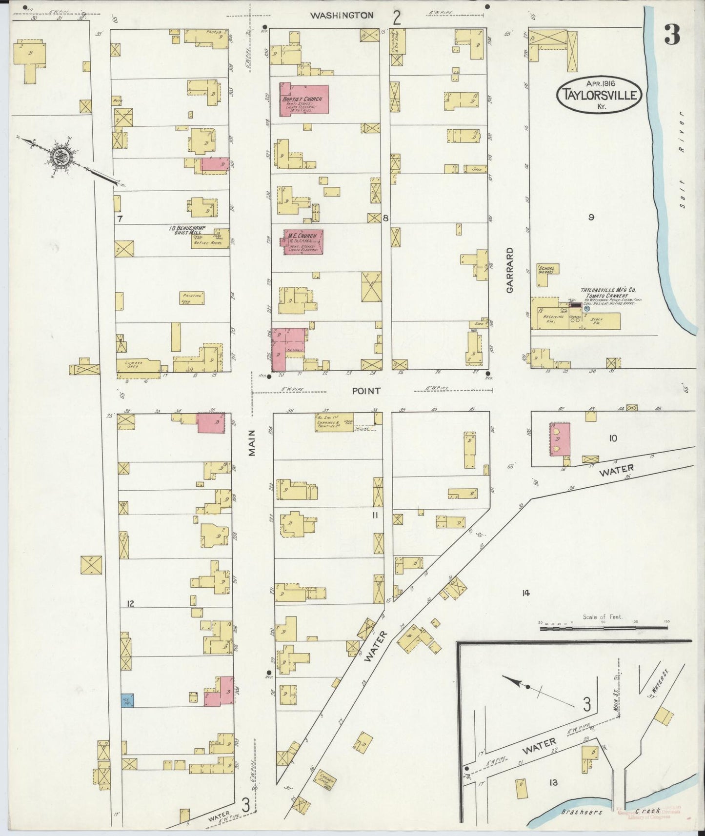 Sanborn Fire Insurance Map from Taylorsville, Spencer County, Kentucky (1916), Sheet #0003 - Complete Map Set gallery image, historic Sanborn map, vintage wall art, Kentucky Kentucky