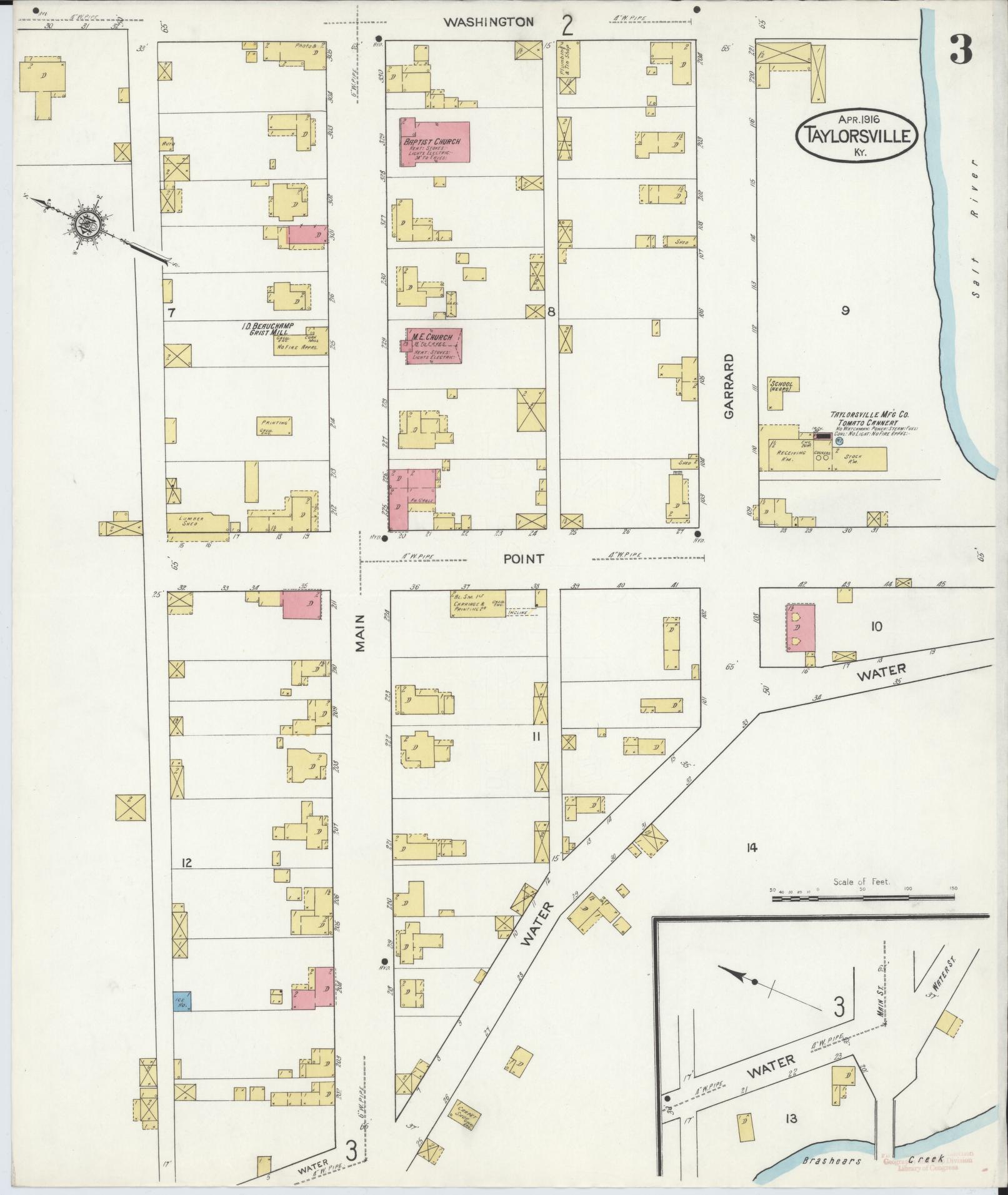 Sanborn Fire Insurance Map from Taylorsville, Spencer County, Kentucky (1916), Sheet #0003 - Complete Map Set gallery image, historic Sanborn map, vintage wall art, Kentucky Kentucky