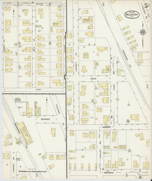 Sanborn Fire Insurance Map from Mulberry, Polk County, Florida (1914), Sheet #0005 - Historic Sanborn Fire Insurance Map Print, vintage old map wall art, antique decor, genealogy gift, Florida Florida map