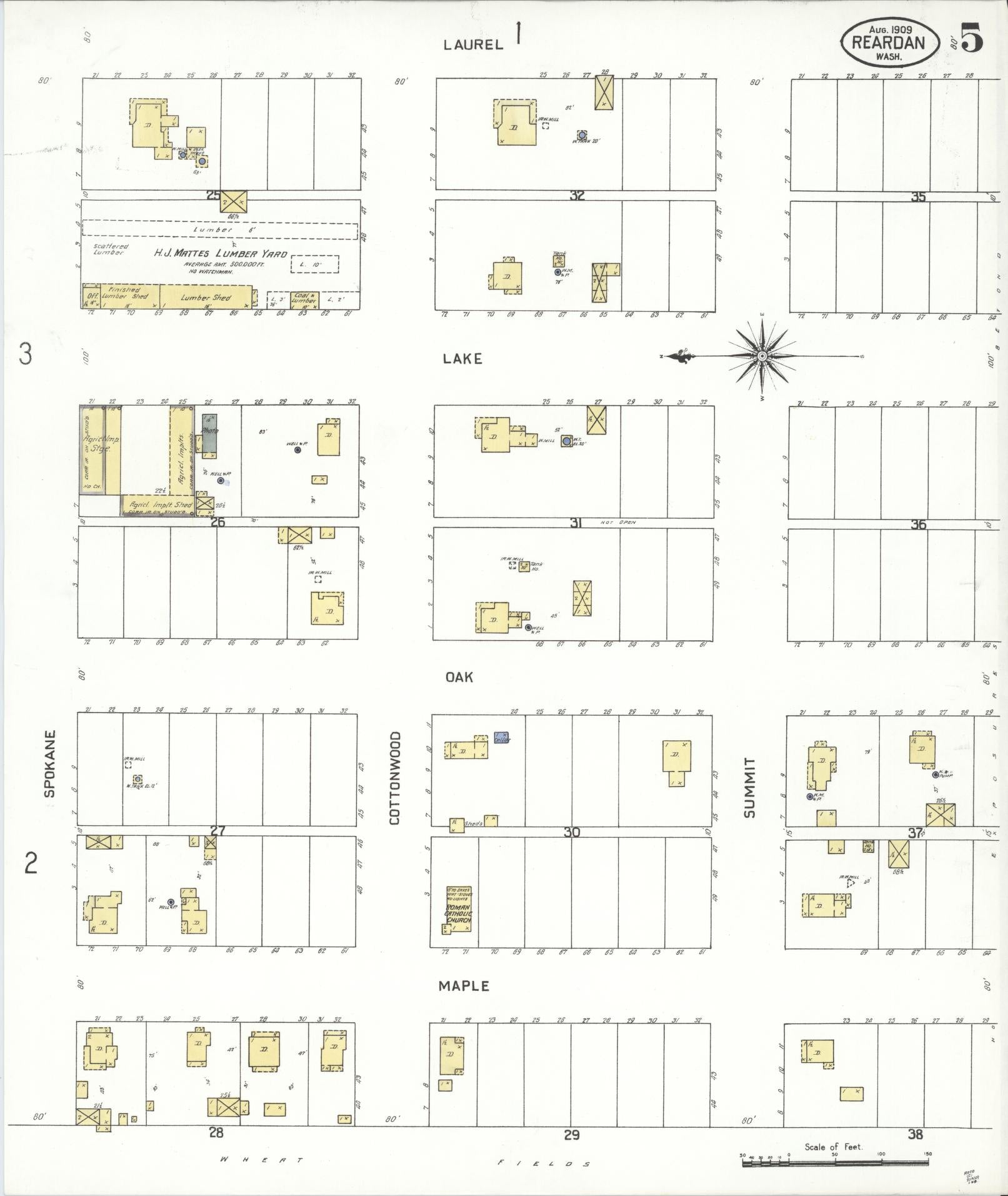 Sanborn Fire Insurance Map from Reardan, Lincoln County, Washington (1909), Sheet #0005 - Complete Map Set gallery image, historic Sanborn map, vintage wall art, Washington Washington