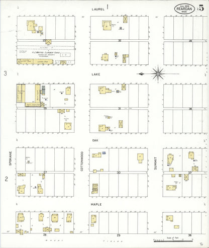 Sanborn Fire Insurance Map from Reardan, Lincoln County, Washington (1909), Sheet #0005 - Complete Map Set gallery image, historic Sanborn map, vintage wall art, Washington Washington