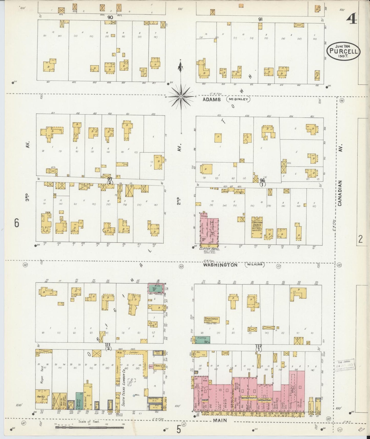 Sanborn Fire Insurance Map from Purcell, McClain County, Oklahoma (1904), Sheet #0004 - Complete Map Set gallery image, historic Sanborn map, vintage wall art, Oklahoma Oklahoma
