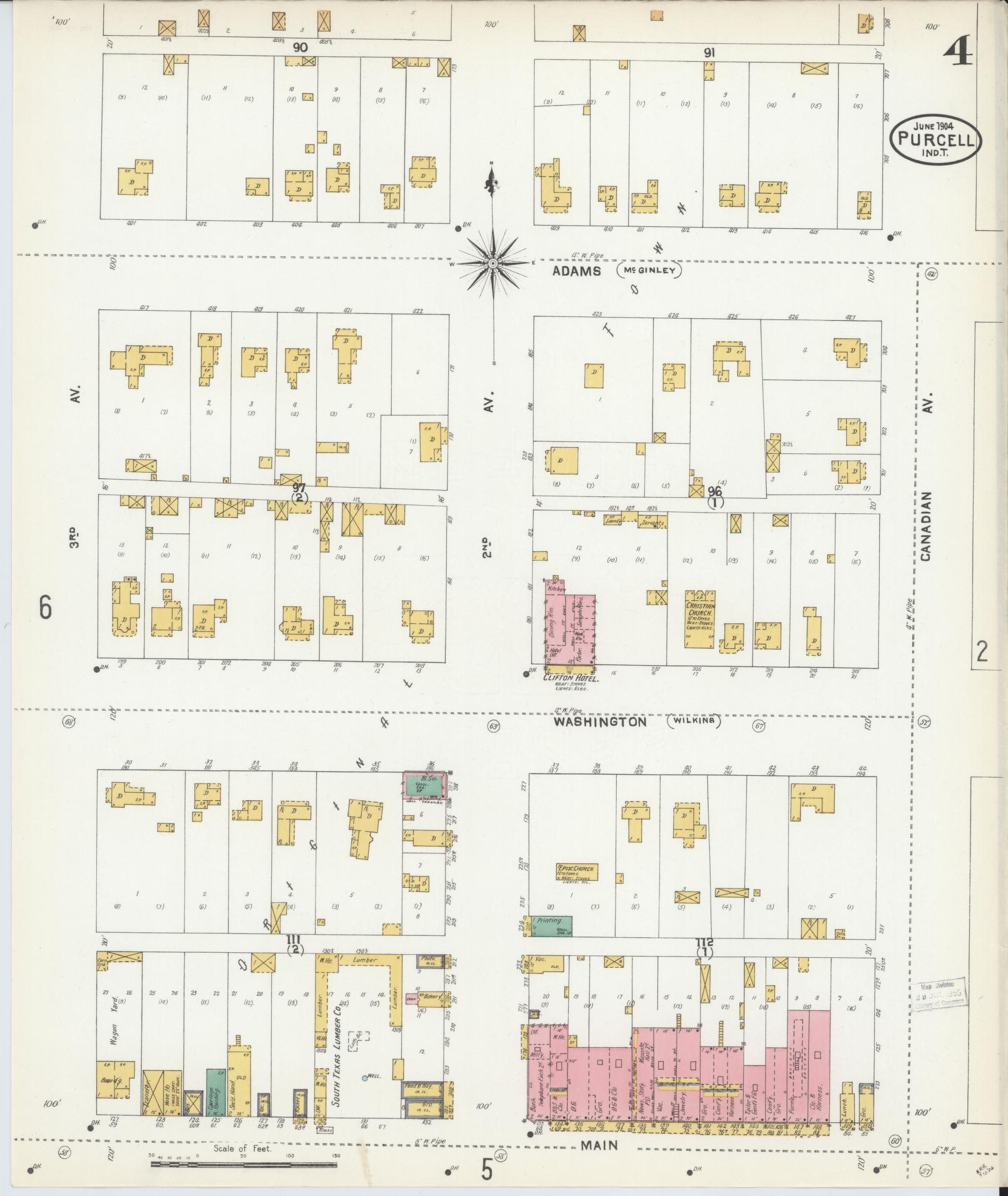 Sanborn Fire Insurance Map from Purcell, McClain County, Oklahoma (1904), Sheet #0004 - Complete Map Set gallery image, historic Sanborn map, vintage wall art, Oklahoma Oklahoma