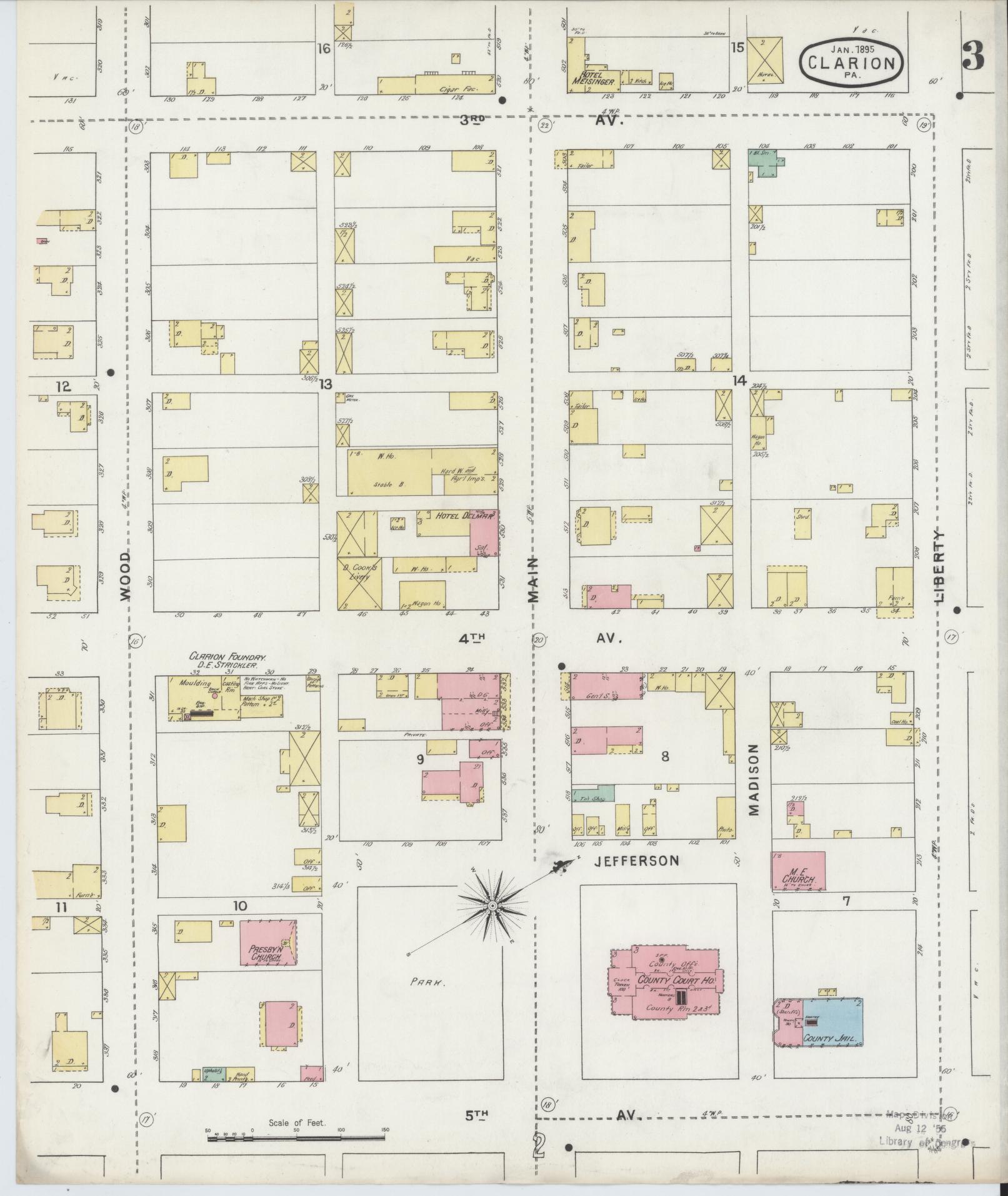 Sanborn Fire Insurance Map from Clarion, Clarion County, Pennsylvania (1895), Sheet #0003 - Historic Sanborn Fire Insurance Map Print, vintage old map wall art, antique decor, genealogy gift, Pennsylvania Pennsylvania map