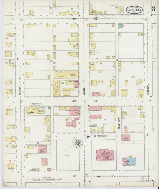 Sanborn Fire Insurance Map from Clarion, Clarion County, Pennsylvania (1895), Sheet #0003 - Historic Sanborn Fire Insurance Map Print, vintage old map wall art, antique decor, genealogy gift, Pennsylvania Pennsylvania map