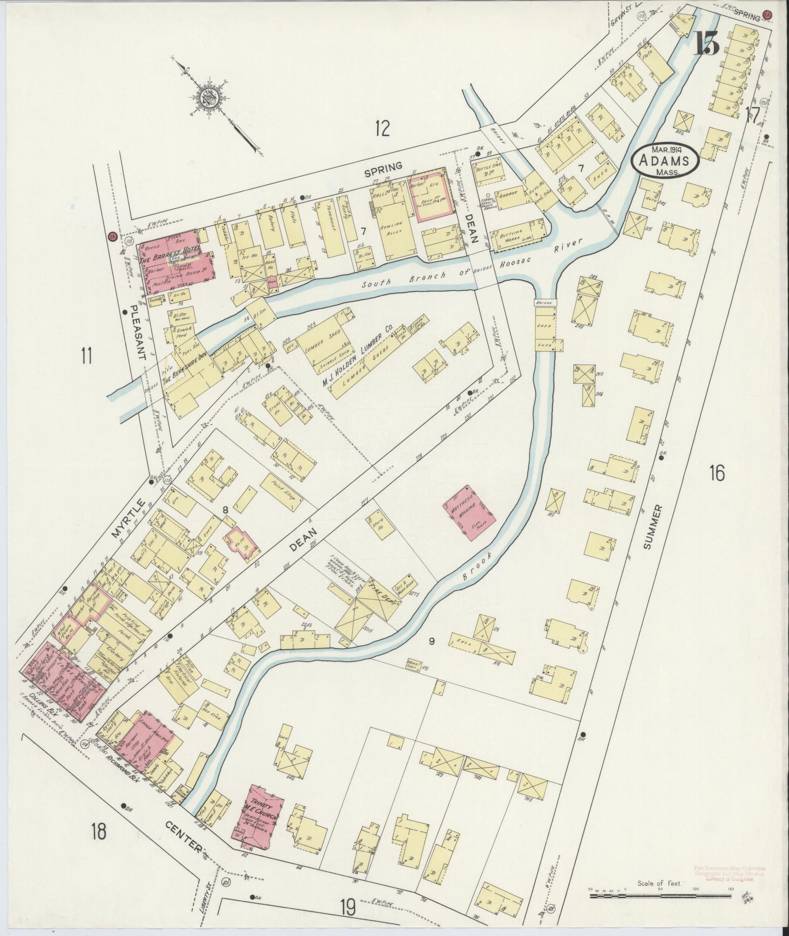 Sanborn Fire Insurance Map from Adams, Berkshire County, Massachusetts (1914), Sheet #0015 - Complete Map Set gallery image, historic Sanborn map, vintage wall art, Massachusetts Massachusetts