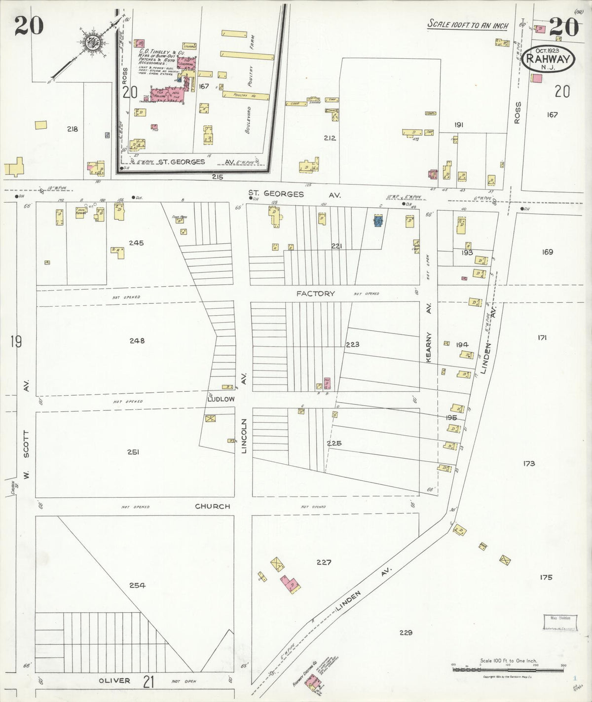 Sanborn Fire Insurance Map from Rahway, Union County, New Jersey (1923), Sheet #0020 - Historic Sanborn Fire Insurance Map Print, vintage old map wall art, antique decor, genealogy gift, New Jersey New Jersey map