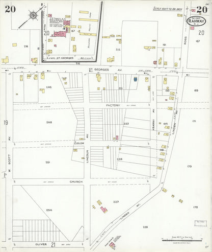 Sanborn Fire Insurance Map from Rahway, Union County, New Jersey (1923), Sheet #0020 - Historic Sanborn Fire Insurance Map Print, vintage old map wall art, antique decor, genealogy gift, New Jersey New Jersey map