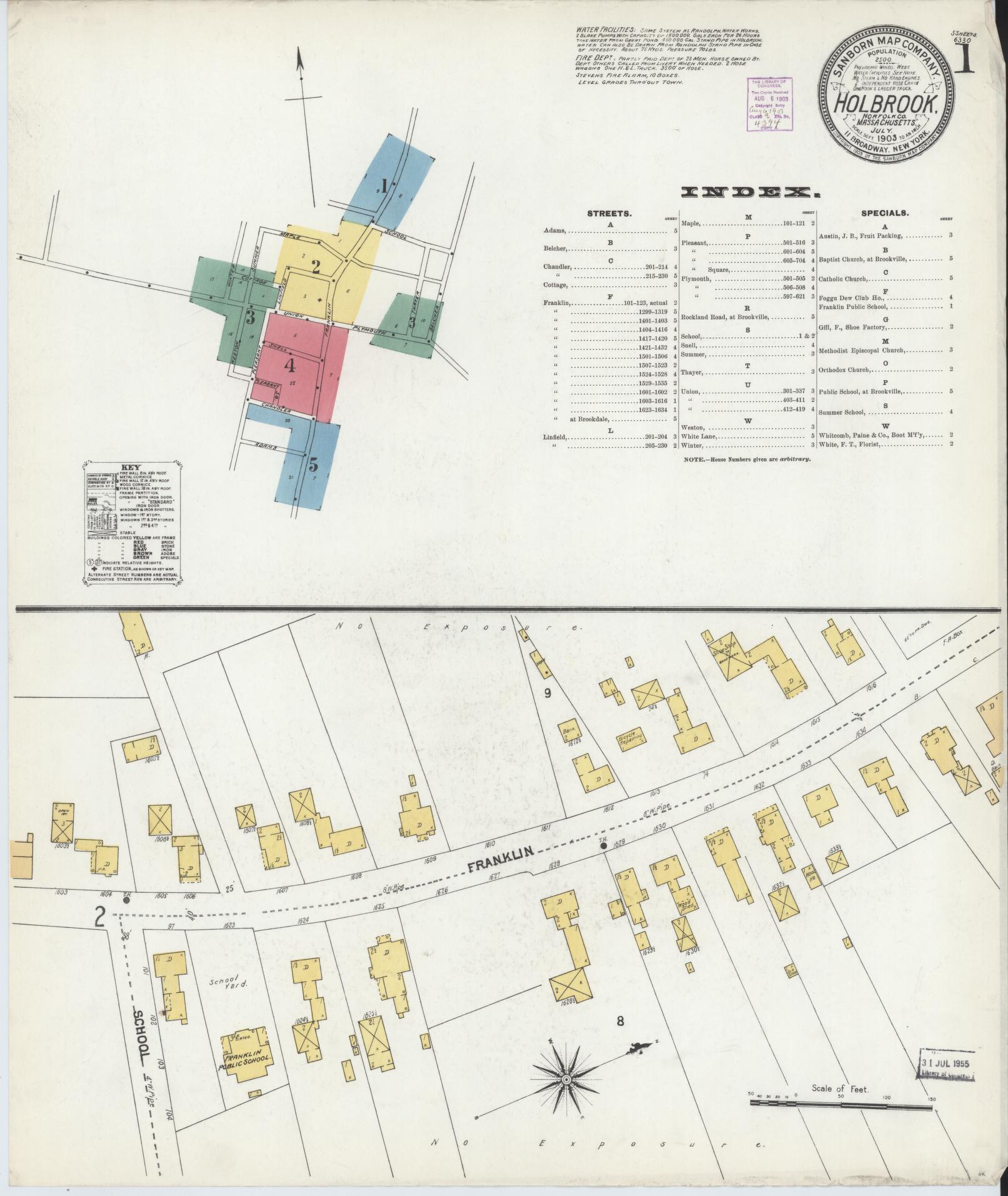 Sanborn Fire Insurance Map from Holbrook, Norfolk County, Massachusetts (1903), Sheet #0001 - Complete Map Set gallery image, historic Sanborn map, vintage wall art, Massachusetts Massachusetts