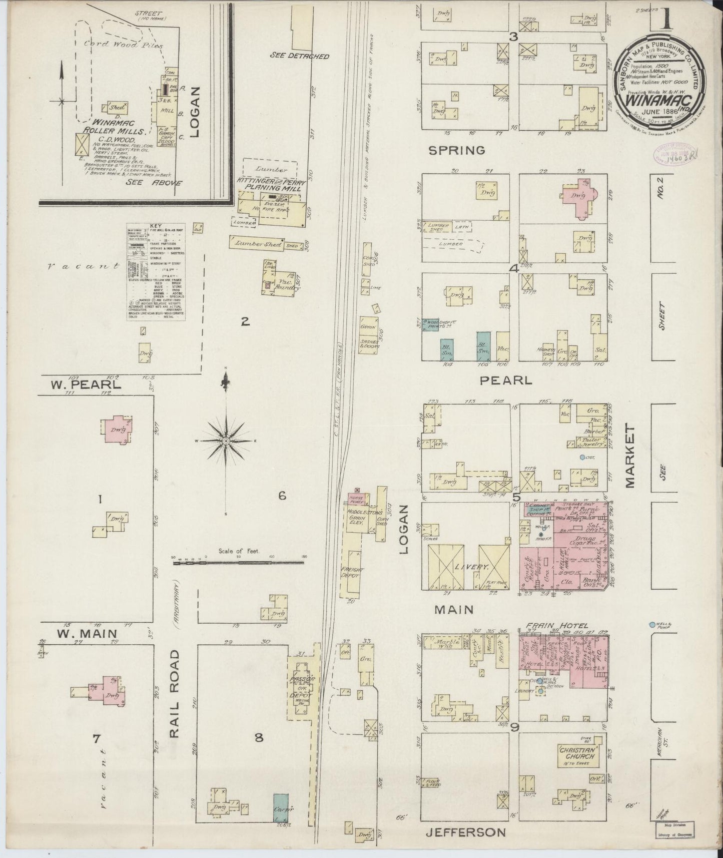 Sanborn Fire Insurance Map from Winamac, Pulaski County, Indiana (1886), Sheet #0001 - Complete Map Set gallery image, historic Sanborn map, vintage wall art, Indiana Indiana