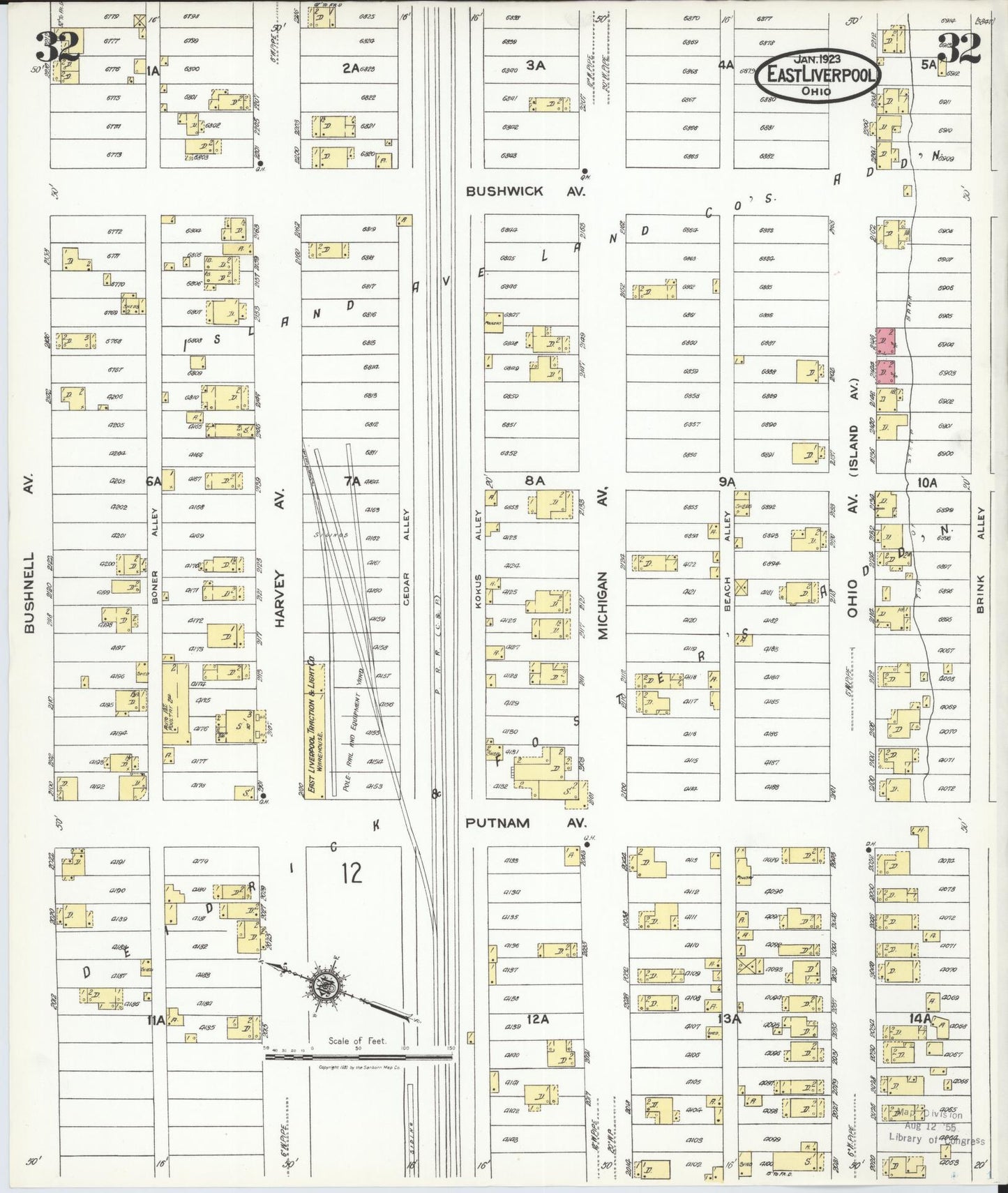 Sanborn Fire Insurance Map from East Liverpool, Columbiana County, Ohio (1923), Sheet #0032 - Historic Sanborn Fire Insurance Map Print, vintage old map wall art, antique decor, genealogy gift, Ohio Ohio map