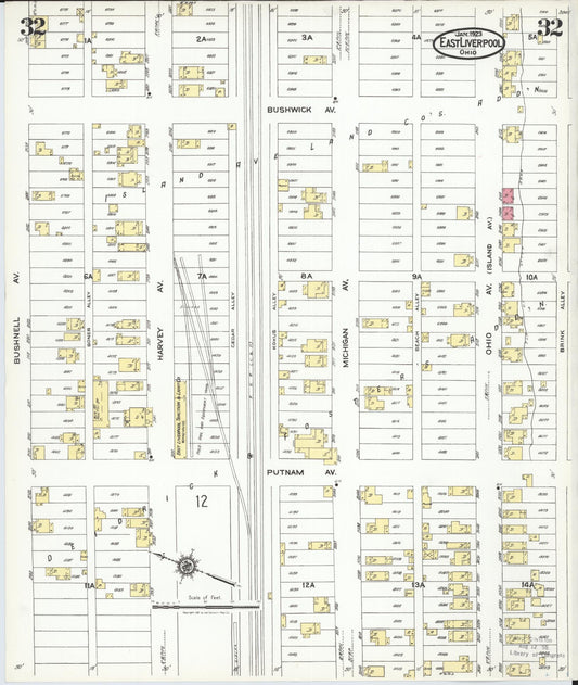 Sanborn Fire Insurance Map from East Liverpool, Columbiana County, Ohio (1923), Sheet #0032 - Historic Sanborn Fire Insurance Map Print, vintage old map wall art, antique decor, genealogy gift, Ohio Ohio map