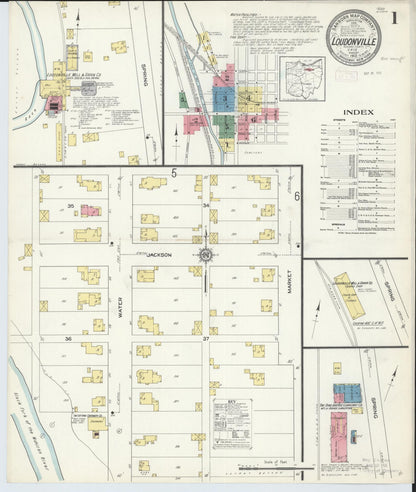 Sanborn Fire Insurance Map from Loudonville, Ashland County, Ohio (1913), Sheet #0001 - Historic Sanborn Fire Insurance Map Print, vintage old map wall art, antique decor, genealogy gift, Ohio Ohio map