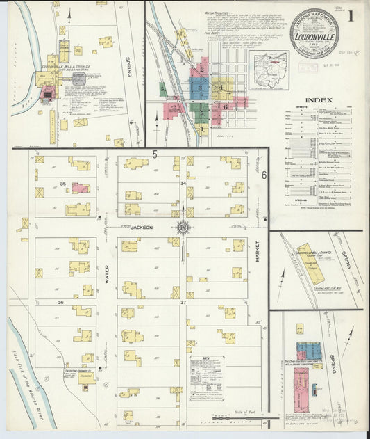 Sanborn Fire Insurance Map from Loudonville, Ashland County, Ohio (1913), Sheet #0001 - Historic Sanborn Fire Insurance Map Print, vintage old map wall art, antique decor, genealogy gift, Ohio Ohio map