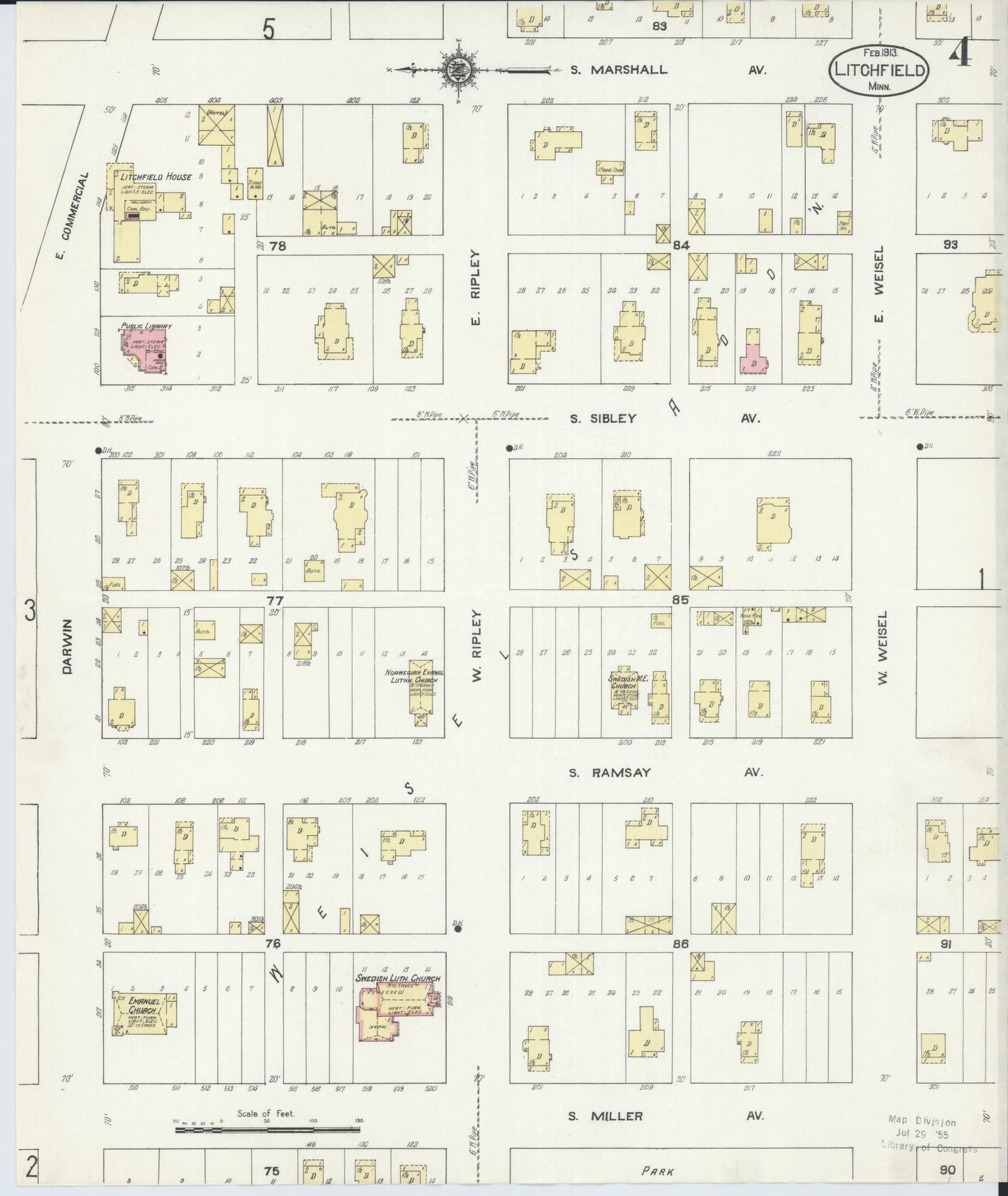 Sanborn Fire Insurance Map from Litchfield, Meeker County, Minnesota (1913), Sheet #0004 - Historic Sanborn Fire Insurance Map Print, vintage old map wall art, antique decor, genealogy gift, Minnesota Minnesota map