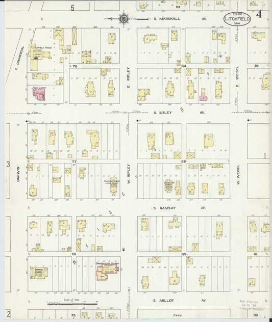 Sanborn Fire Insurance Map from Litchfield, Meeker County, Minnesota (1913), Sheet #0004 - Historic Sanborn Fire Insurance Map Print, vintage old map wall art, antique decor, genealogy gift, Minnesota Minnesota map