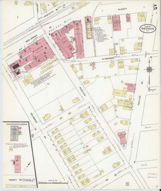 Sanborn Fire Insurance Map from Riverside, Burlington County, New Jersey (1911), Sheet #0005 - Historic Sanborn Fire Insurance Map Print, vintage old map wall art, antique decor, genealogy gift, New Jersey New Jersey map