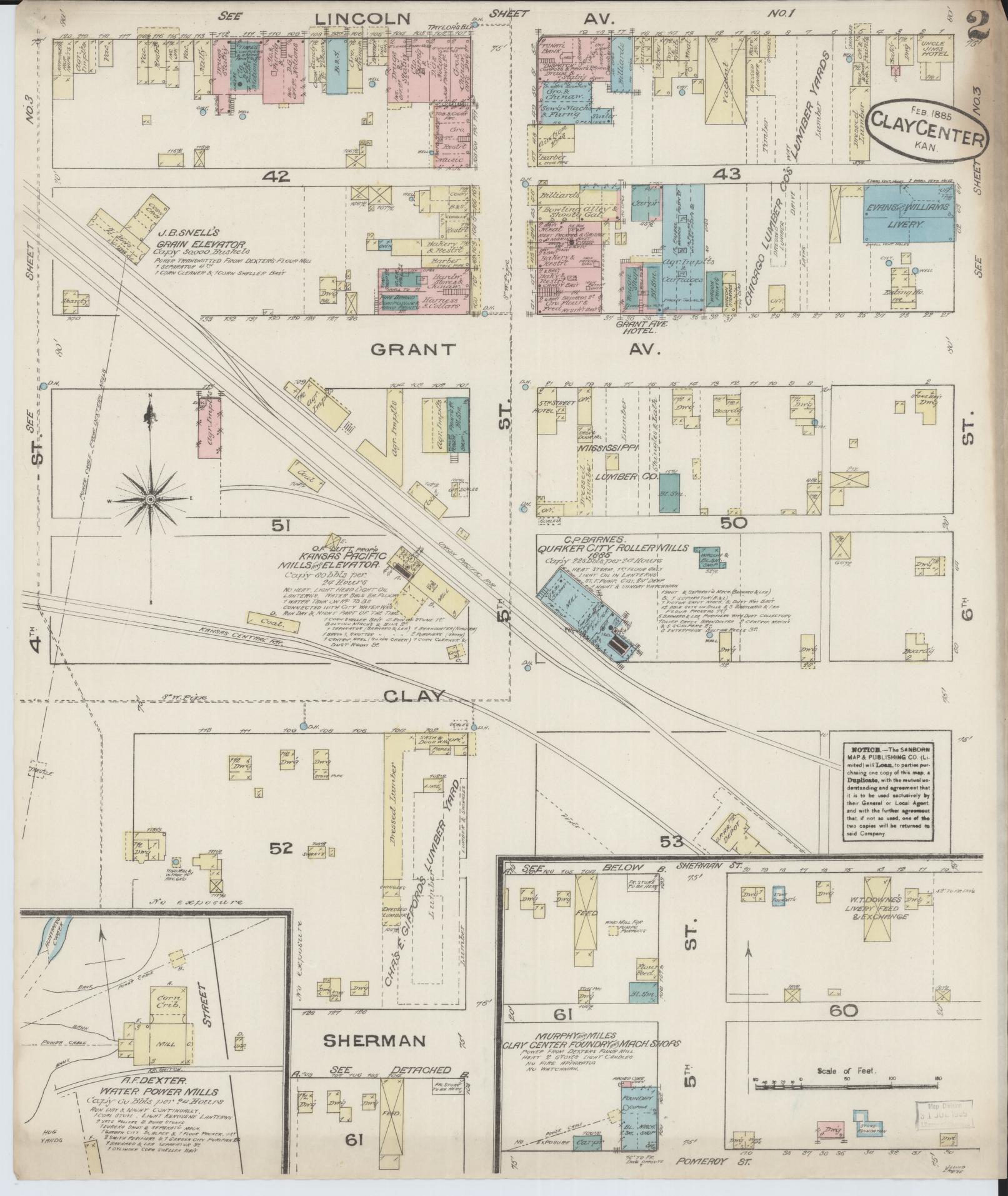 Sanborn Fire Insurance Map from Clay Center, Clay County, Kansas (1885), Sheet #0002 - Historic Sanborn Fire Insurance Map Print, vintage old map wall art, antique decor, genealogy gift, Kansas Kansas map