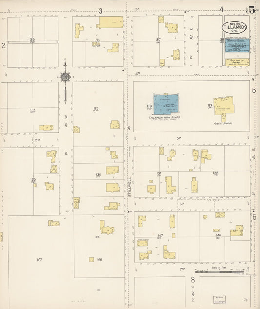 Sanborn Fire Insurance Map from Tillamook, Tillamook County, Oregon (1912), Sheet #0005 - Historic Sanborn Fire Insurance Map Print, vintage old map wall art, antique decor, genealogy gift, Oregon Oregon map