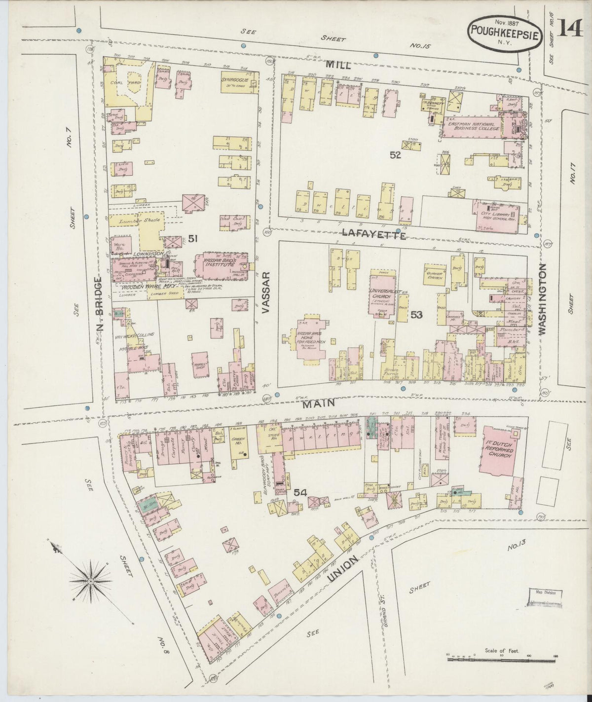 Sanborn Fire Insurance Map from Poughkeepsie, Dutchess County, New York (1887), Sheet #0014 - Complete Map Set gallery image, historic Sanborn map, vintage wall art, New York New York