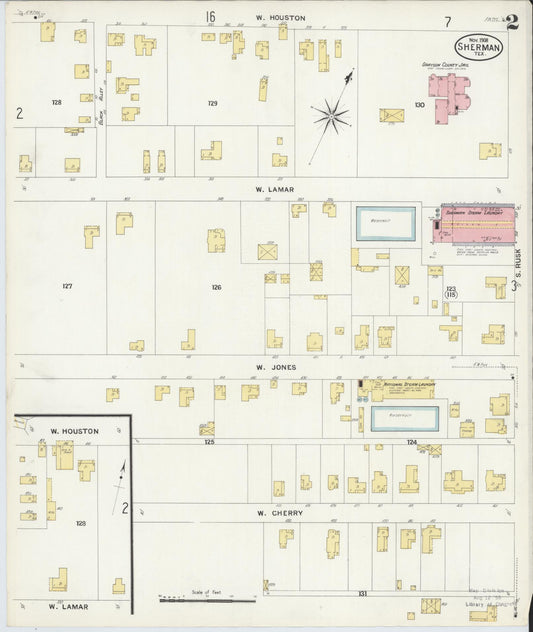 Sanborn Fire Insurance Map from Sherman, Grayson County, Texas (1908), Sheet #0002 - Historic Sanborn Fire Insurance Map Print, vintage old map wall art, antique decor, genealogy gift, Texas Texas map