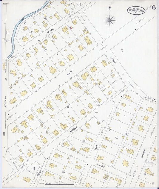 Sanborn Fire Insurance Map from Bonne Terre, Saint Francois County, Missouri (1908), Sheet #0006 - Historic Sanborn Fire Insurance Map Print, vintage old map wall art, antique decor, genealogy gift, Missouri Missouri map
