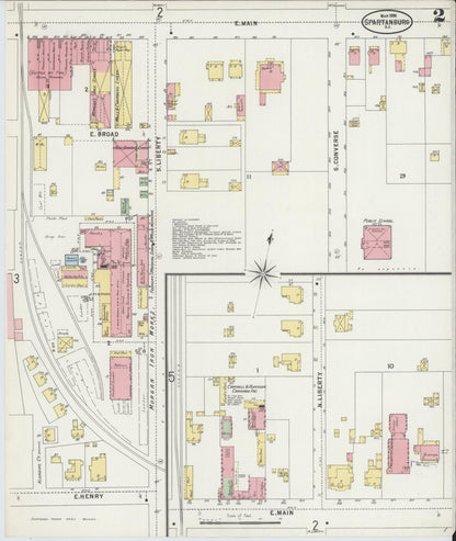 Sanborn Fire Insurance Map from Spartanburg, Spartanburg County, South Carolina (1898), Sheet #0002 - Complete Map Set gallery image, historic Sanborn map, vintage wall art, South Carolina South Carolina
