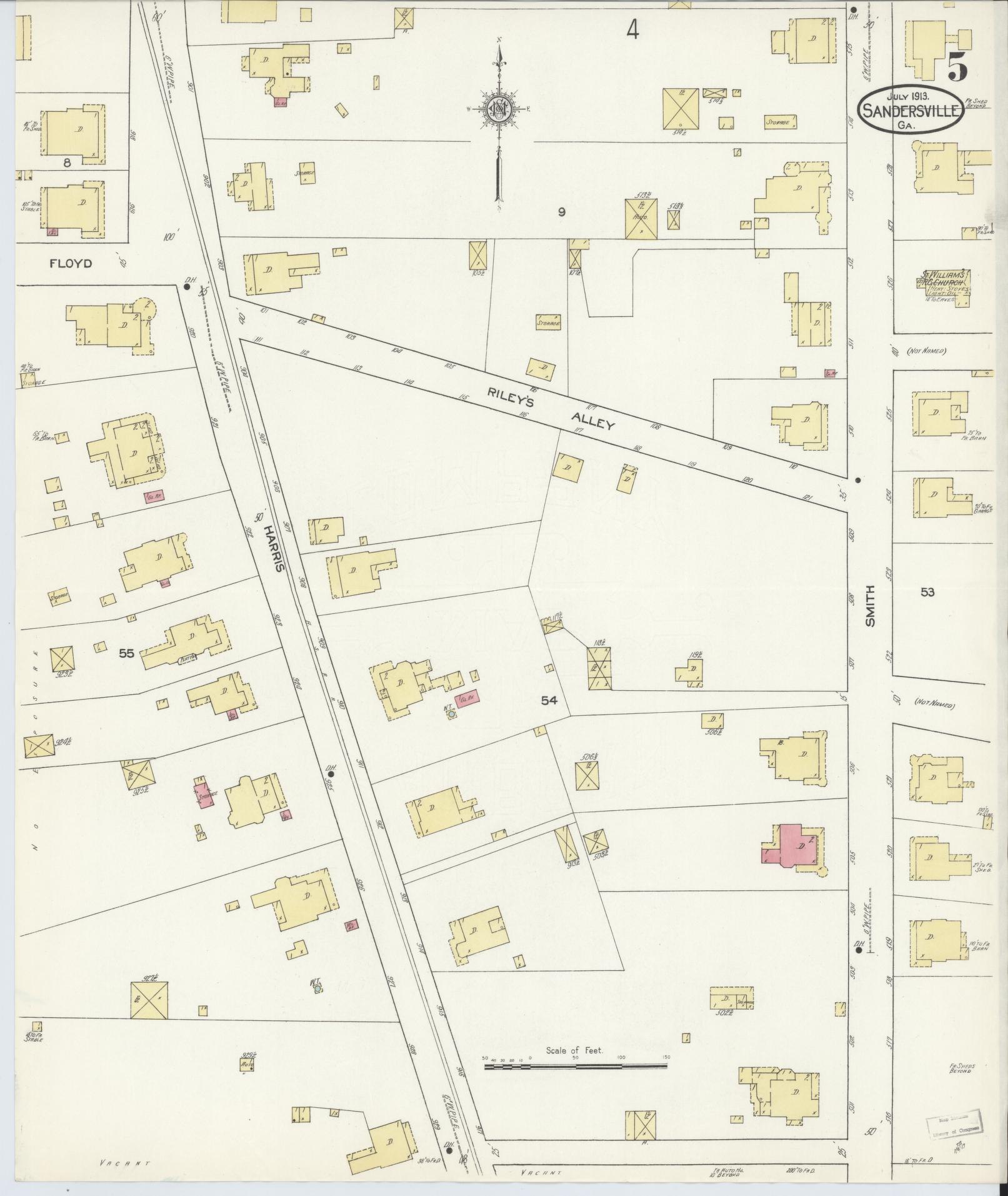 Sanborn Fire Insurance Map from Sandersville, Washington County, Georgia (1913), Sheet #0005 - Complete Map Set gallery image, historic Sanborn map, vintage wall art, Georgia Georgia