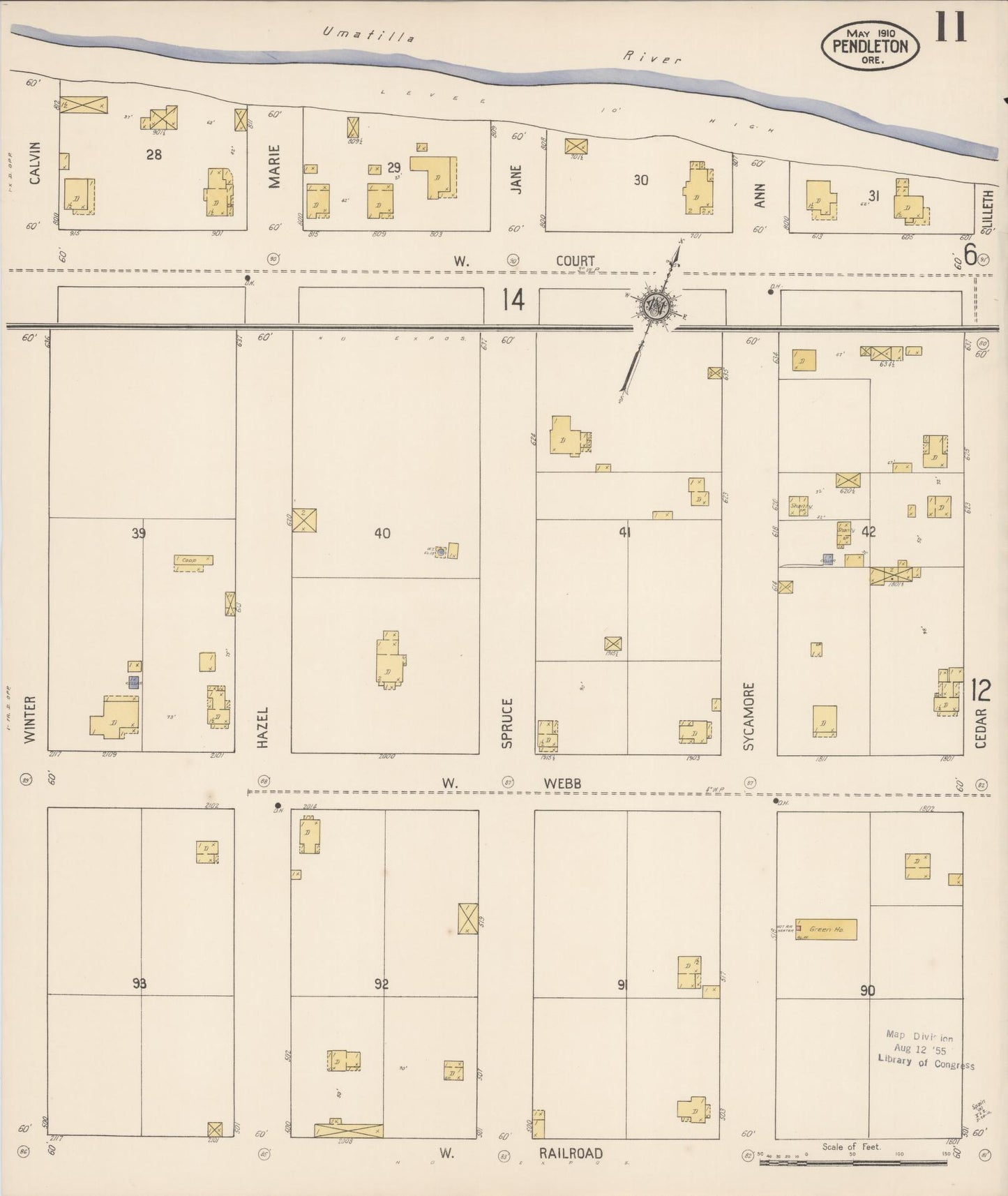 Sanborn Fire Insurance Map from Pendleton, Umatilla County, Oregon (1910), Sheet #0011 - Complete Map Set gallery image, historic Sanborn map, vintage wall art, Oregon Oregon