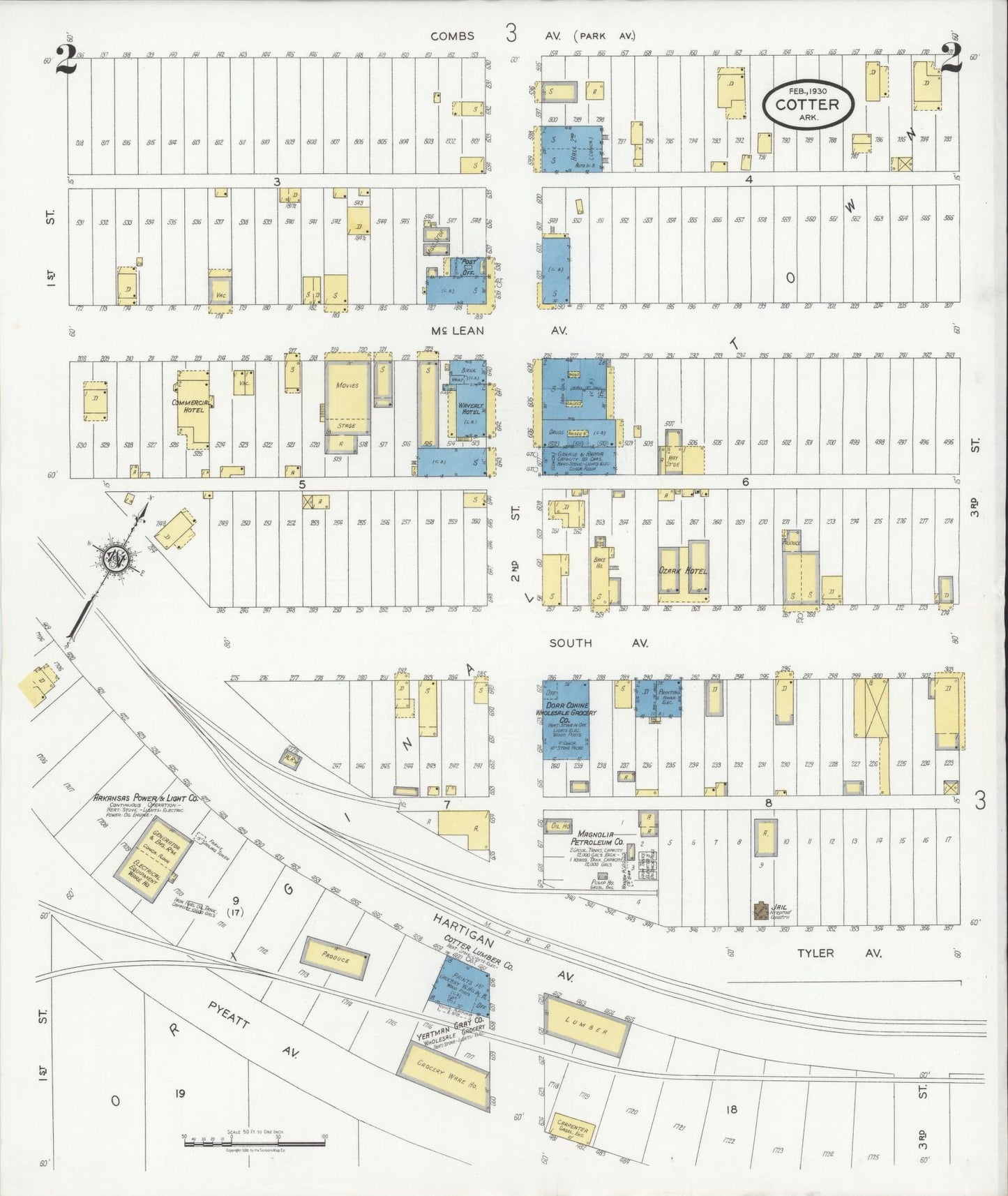 Sanborn Fire Insurance Map from Cotter, Baxter County, Arkansas (1930), Sheet #0002 - Complete Map Set gallery image, historic Sanborn map, vintage wall art, Arkansas Arkansas