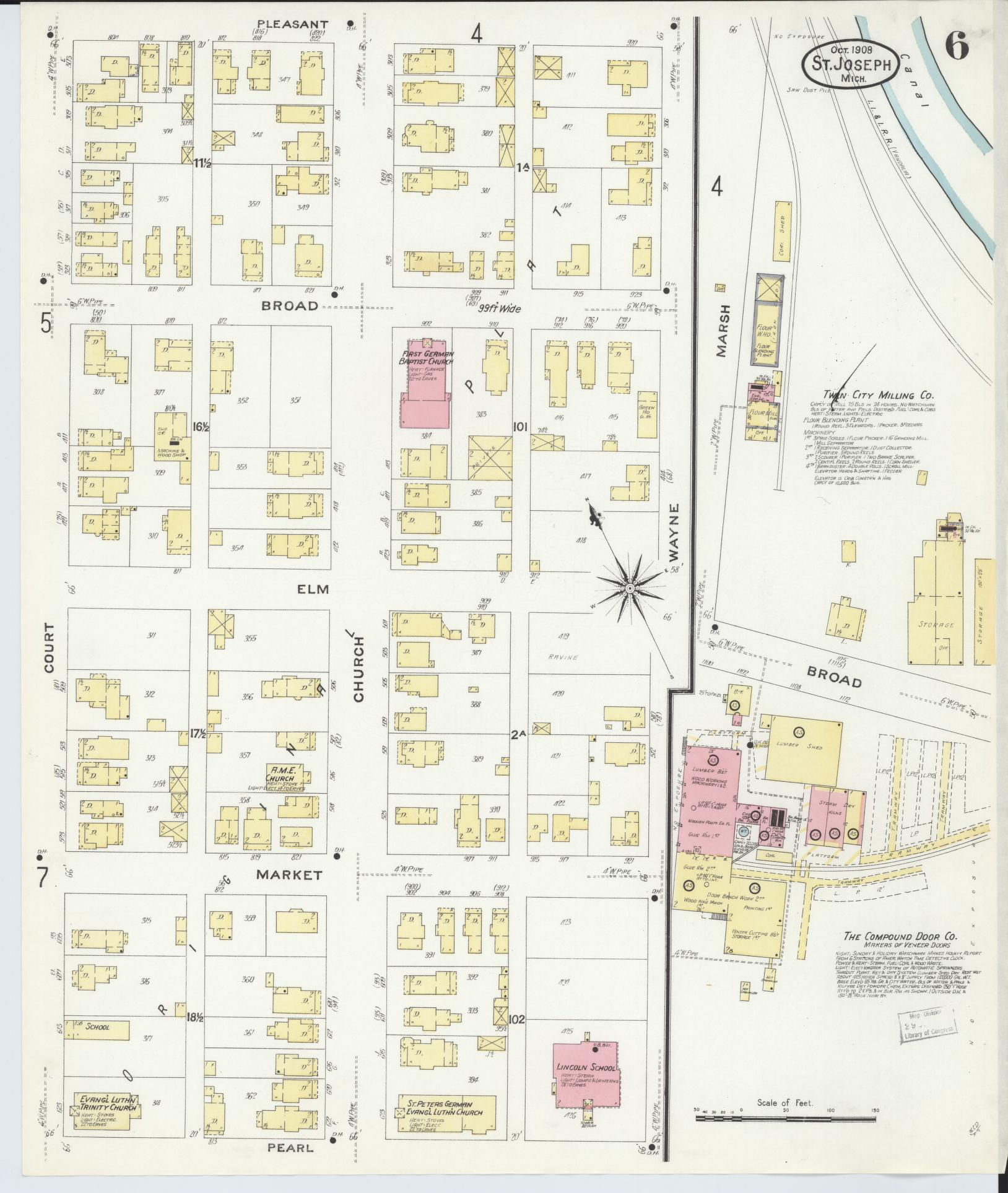 Sanborn Fire Insurance Map from Saint Joseph, Berrien County, Michigan (1908), Sheet #0006 - Complete Map Set gallery image, historic Sanborn map, vintage wall art, Michigan Michigan