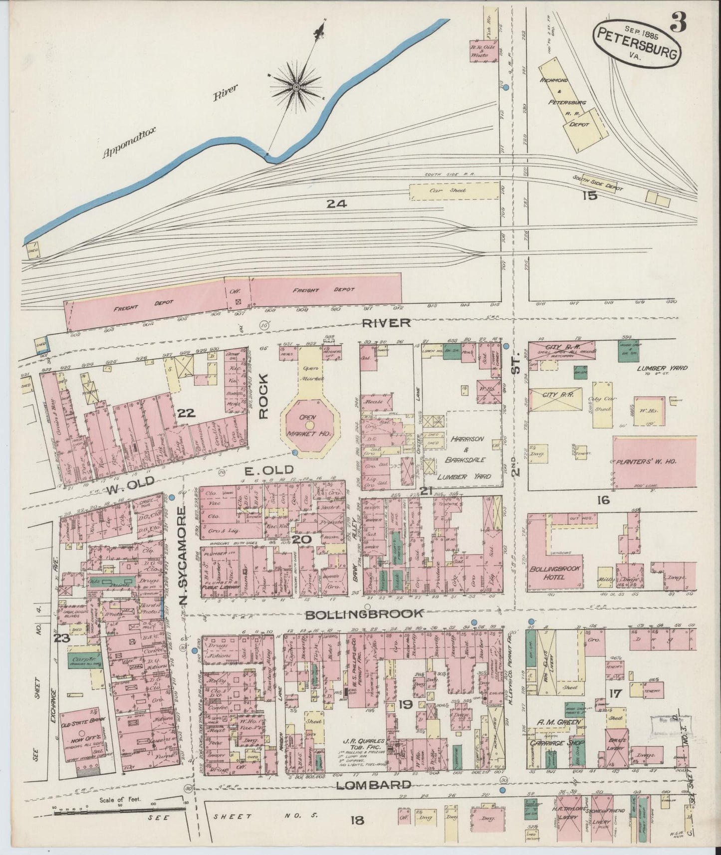 Sanborn Fire Insurance Map from Petersburg, Independent Cities, Virginia (1885), Sheet #0003 - Complete Map Set gallery image, historic Sanborn map, vintage wall art, Virginia Virginia