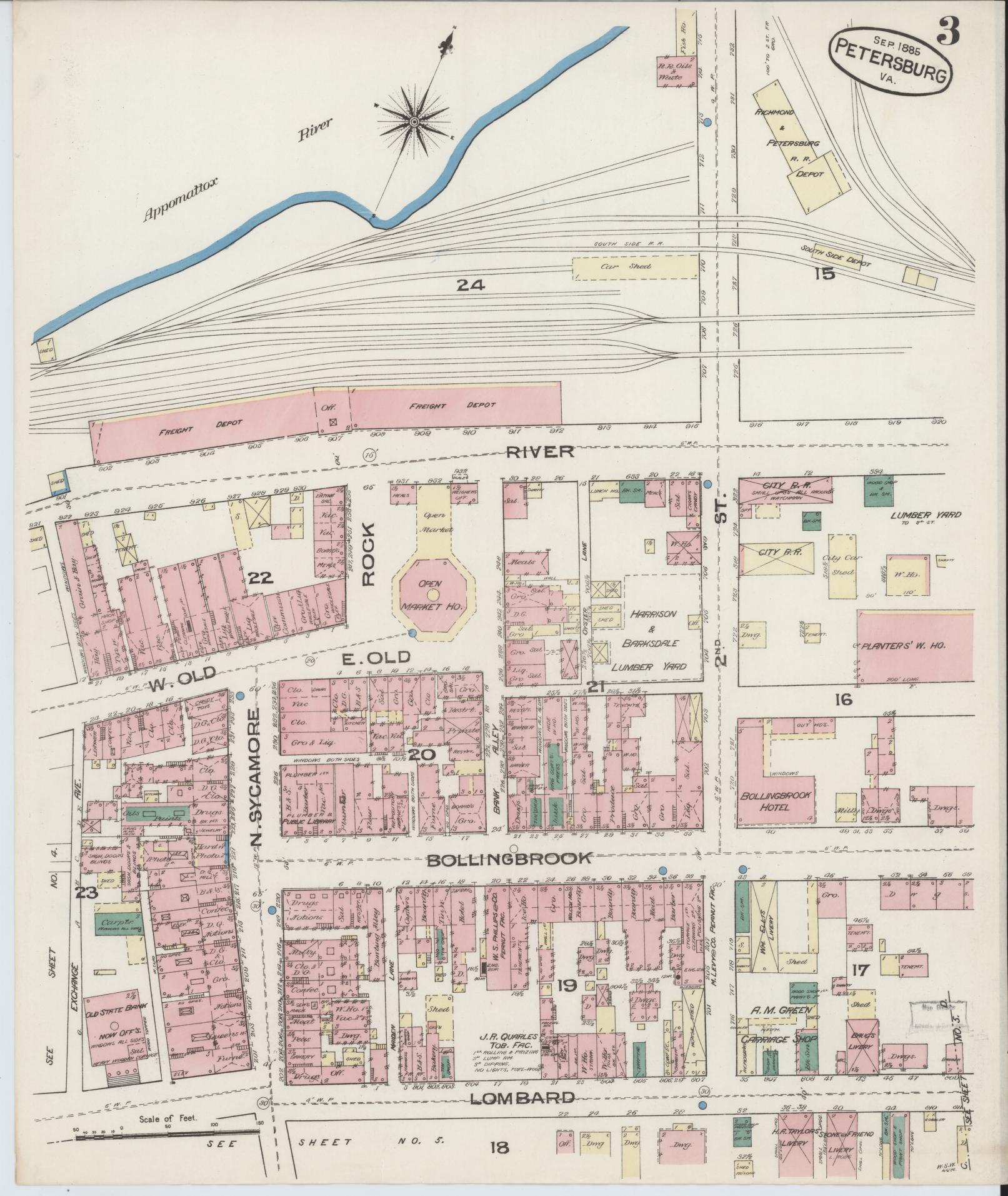 Sanborn Fire Insurance Map from Petersburg, Independent Cities, Virginia (1885), Sheet #0003 - Complete Map Set gallery image, historic Sanborn map, vintage wall art, Virginia Virginia