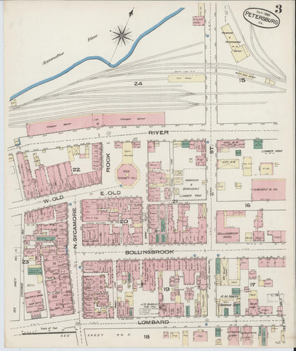 Sanborn Fire Insurance Map from Petersburg, Independent Cities, Virginia (1885), Sheet #0003 - Complete Map Set gallery image, historic Sanborn map, vintage wall art, Virginia Virginia