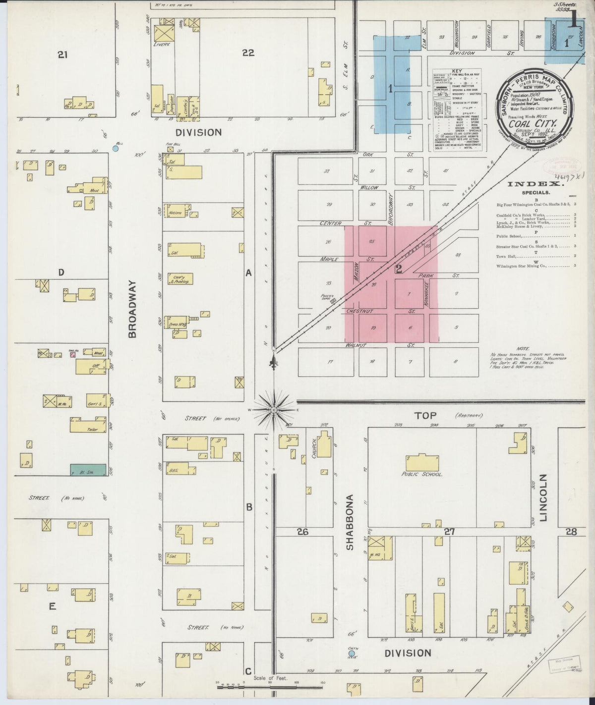 Sanborn Fire Insurance Map from Coal City, Grundy County, Illinois (1892), Sheet #0001 - Historic Sanborn Fire Insurance Map Print, vintage old map wall art, antique decor, genealogy gift, Illinois Illinois map