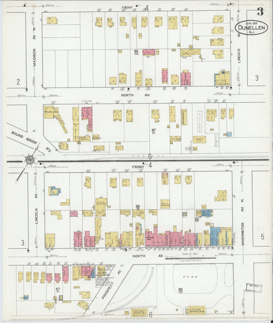 Sanborn Fire Insurance Map from Dunellen, Middlesex County, New Jersey (1919), Sheet #0003 - Historic Sanborn Fire Insurance Map Print, vintage old map wall art, antique decor, genealogy gift, New Jersey New Jersey map
