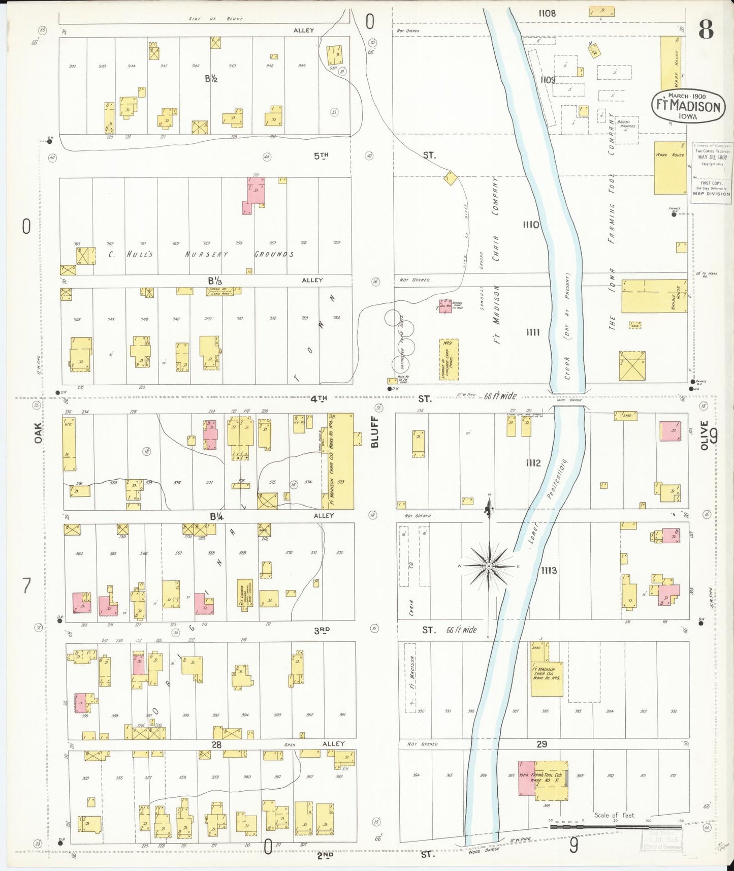 Sanborn Fire Insurance Map from Fort Madison, Lee County, Iowa (1900), Sheet #0008 - Historic Sanborn Fire Insurance Map Print, vintage old map wall art