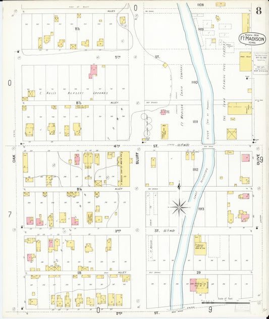 Sanborn Fire Insurance Map from Fort Madison, Lee County, Iowa (1900), Sheet #0008 - Historic Sanborn Fire Insurance Map Print, vintage old map wall art