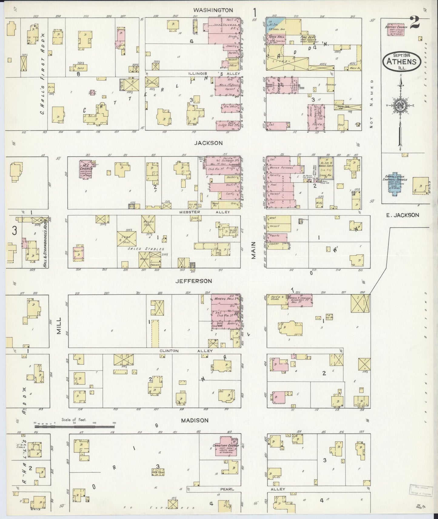 Sanborn Fire Insurance Map from Athens, Menard County, Illinois (1914), Sheet #0002 - Historic Sanborn Fire Insurance Map Print, vintage old map wall art, antique decor, genealogy gift, Illinois Illinois map