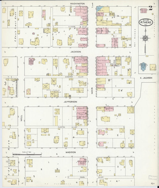 Sanborn Fire Insurance Map from Athens, Menard County, Illinois (1914), Sheet #0002 - Historic Sanborn Fire Insurance Map Print, vintage old map wall art, antique decor, genealogy gift, Illinois Illinois map