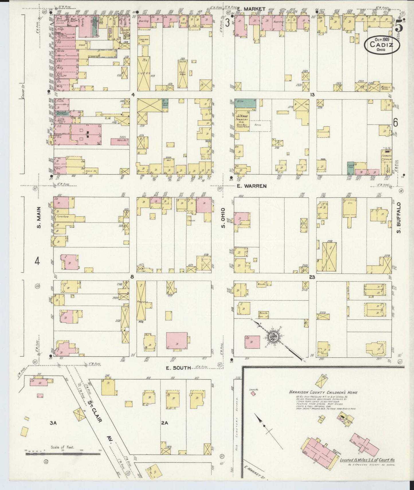 Sanborn Fire Insurance Map from Cadiz, Harrison County, Ohio (1909), Sheet #0005 - Complete Map Set gallery image, historic Sanborn map, vintage wall art, Ohio Ohio